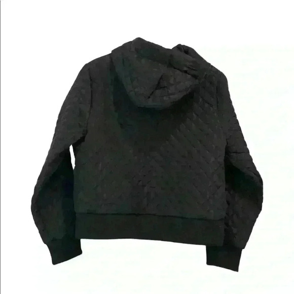 CHASER Cropped Black Hooded Jacket With Quilted Diamond Stitching Size Medium - Picture 9 of 11